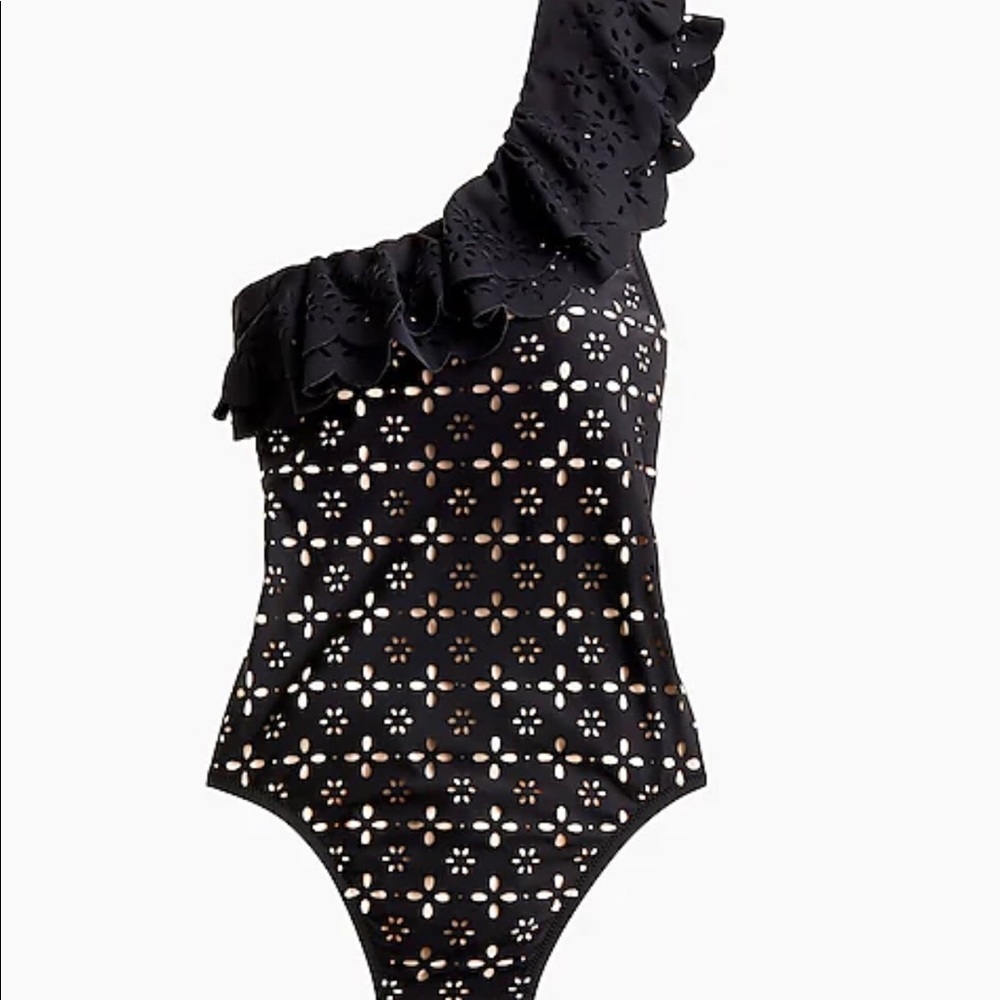 J. Crew one-shoulder one-piece swimsuit in black.